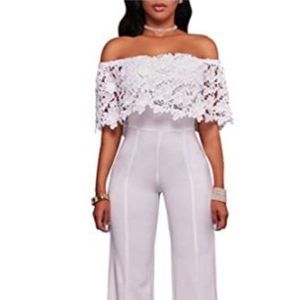 Halfword Womens Off Shoulder High Waisted Jumpsuit